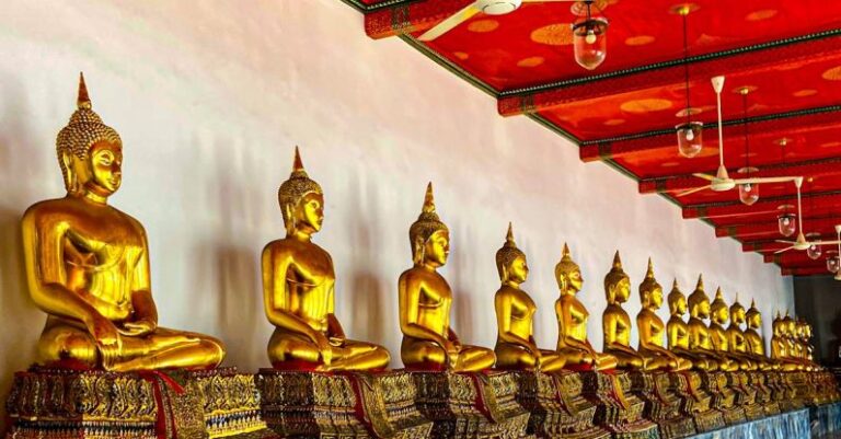 AC Ceiling Fans - Golden Buddha Statues in Wat Pho